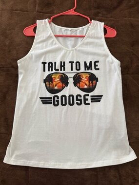 Amazon White Tank Top with Black and Orange Graphic - "Talk To Me Goose"